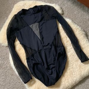 Black Geometric Mesh Leotard